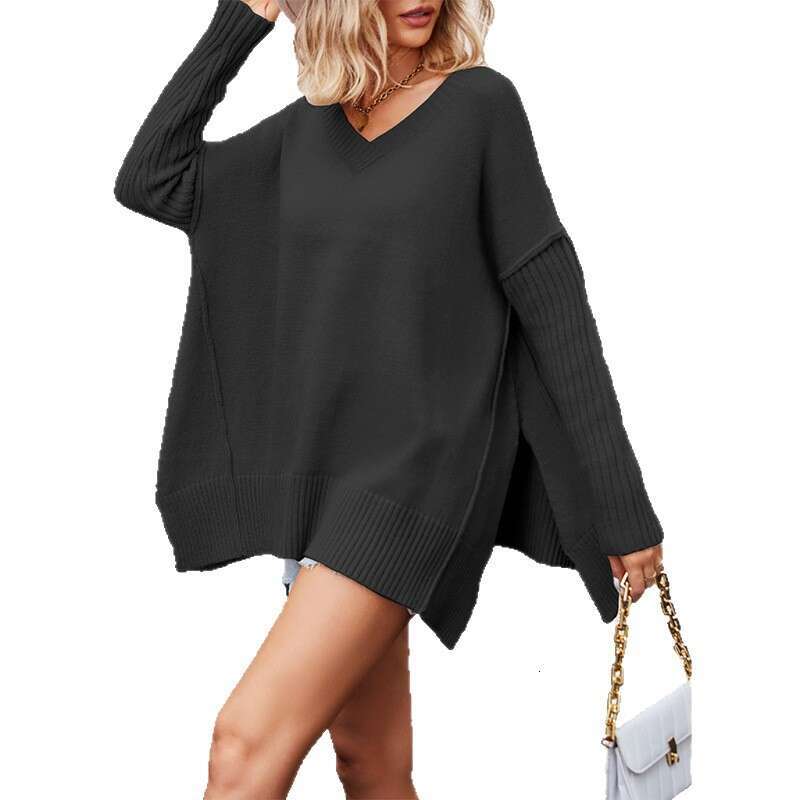 New Autumn Winter Women's Clothing Plus Size Personality Fashion V-Neck Knitted Pullover Sweater B5