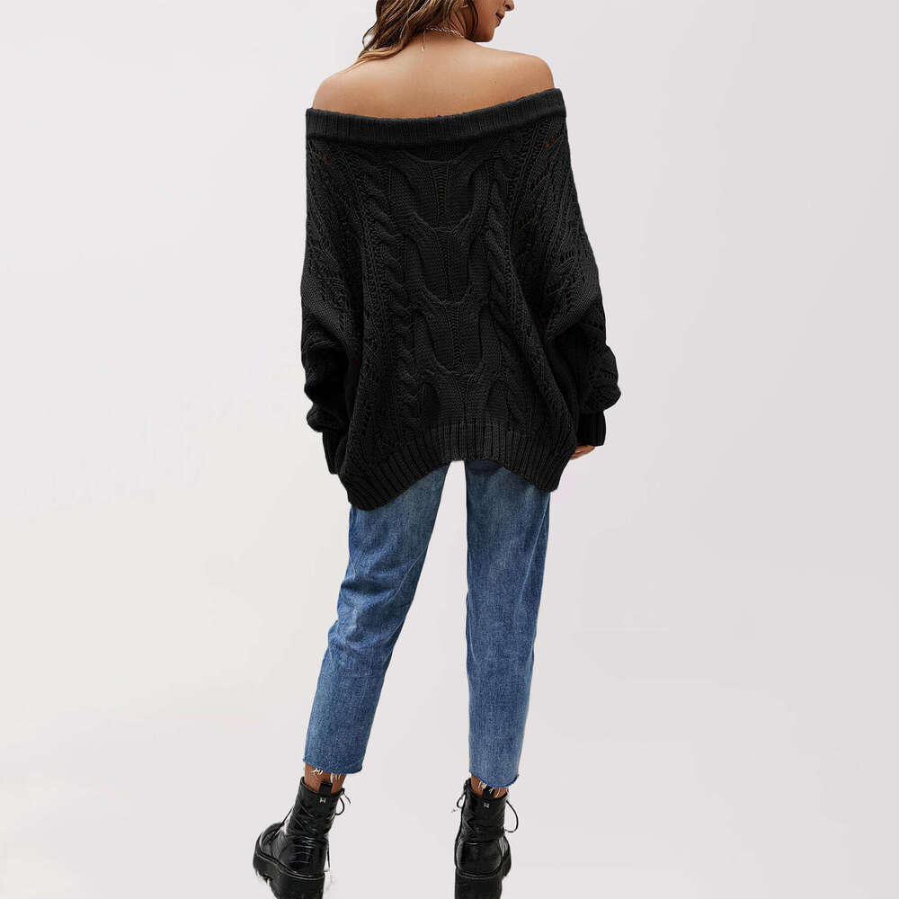 Autumn Winter New Temu Off-Shoulder Loose Knit Solid Color Pullover Sweater For Women B5
