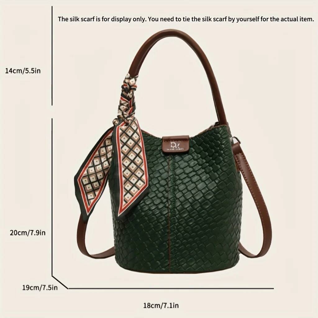 Fashionable Women's Bucket Stylish Solid Color Woven Effect Handbag Shoulder Bag And Crossbody Bag, Can Be Carried By Hand