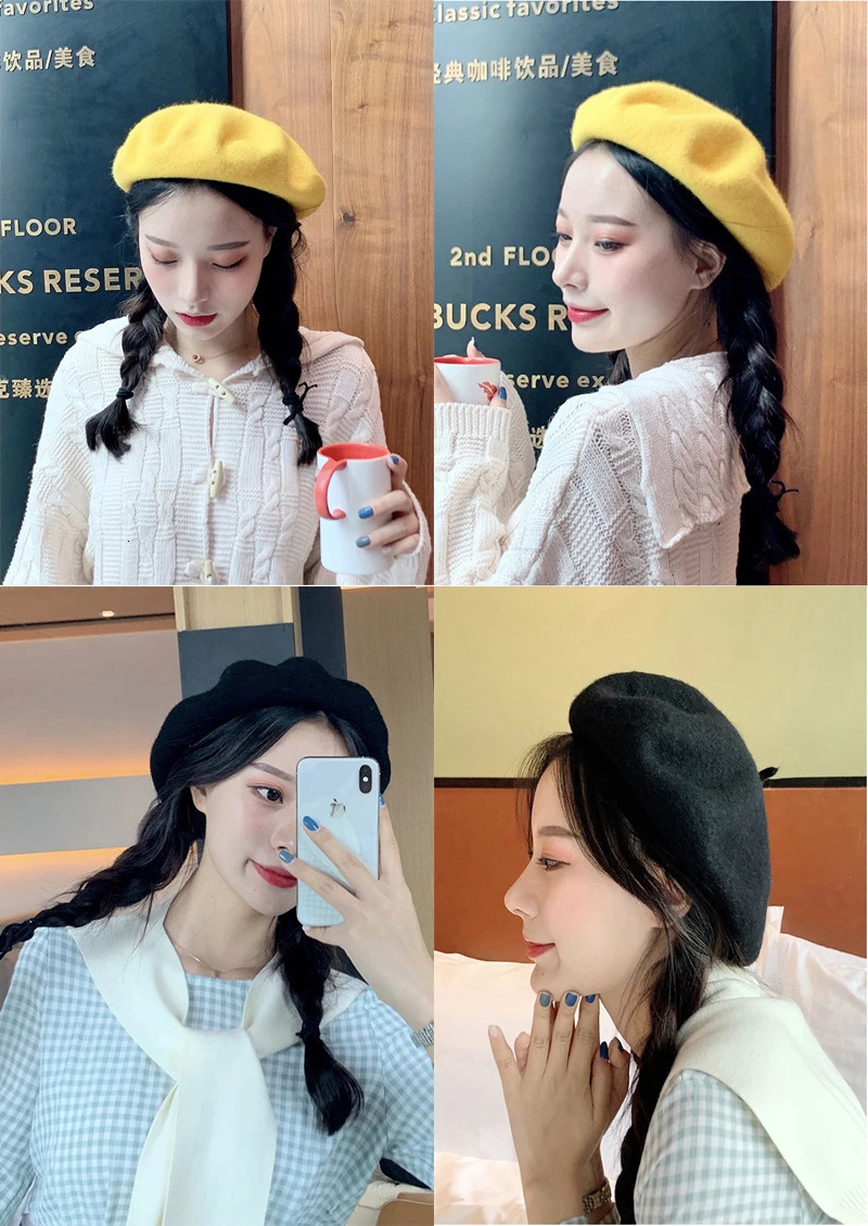 Girl Solid Color Beret French Artist Warm Wool Winter Beanie Hat Retro Vintage Plain Beret Solid Color Elegant Ladies Winter Hat 250819