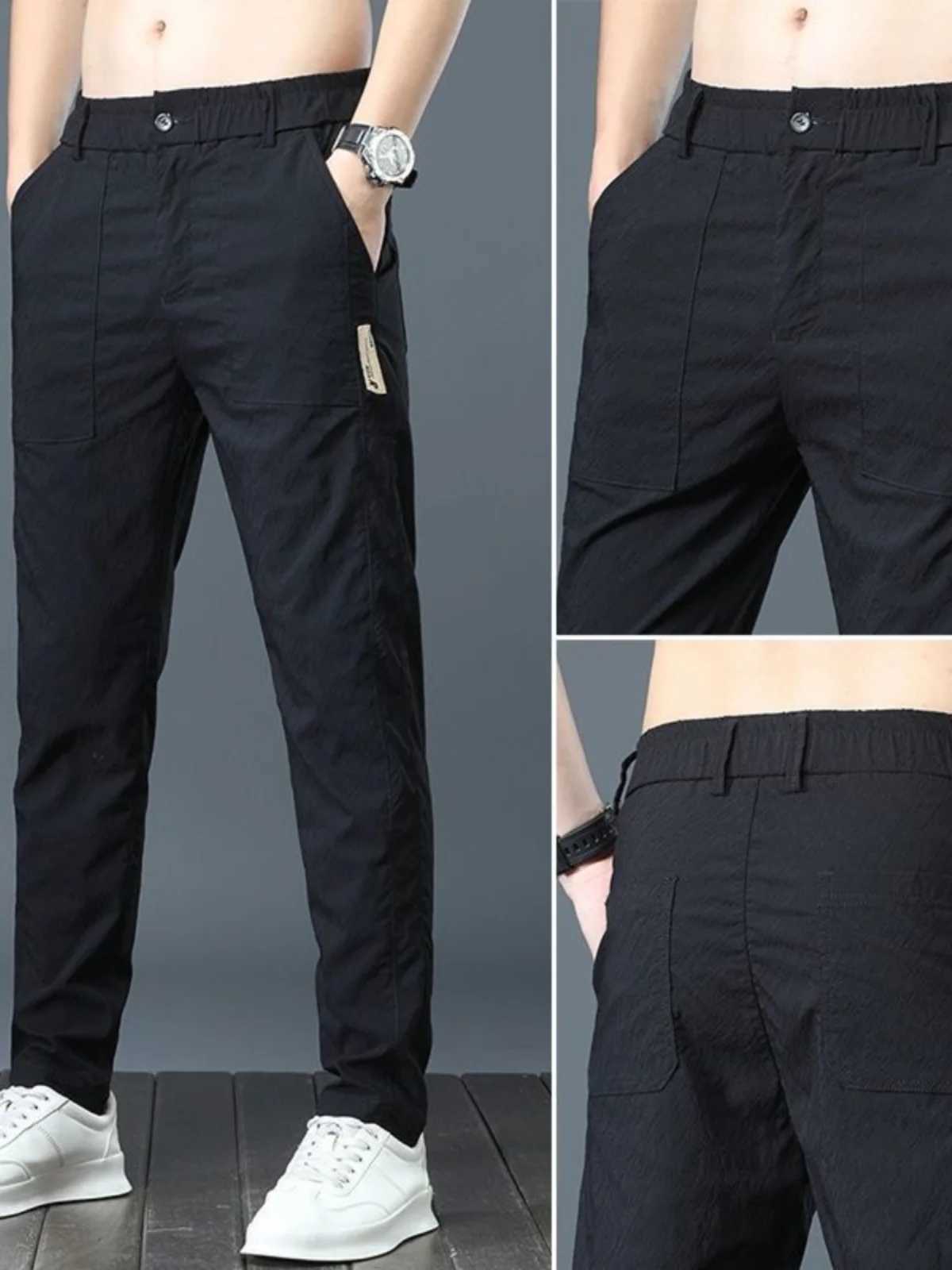 Mens Casual Straight Leg Slim Fit Long Pants Spring Summer Thin Fashion Brand Sports Office Wear Trousers Youth Style W250819
