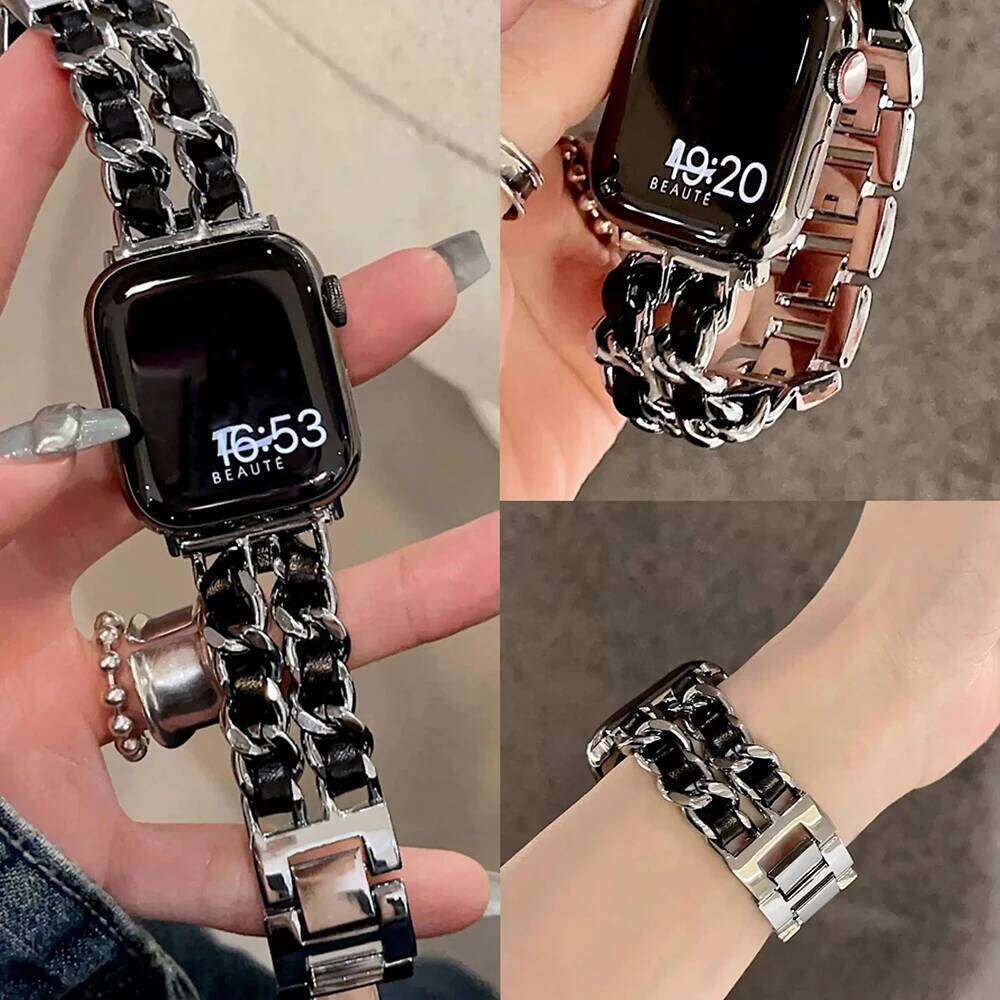 Smart watch Metal Leather Strap For Apple Watch 10 Band 42mm 46mm 41mm 45mm 44mm 40mm Designer Women steel Luxury Bracelet iWatch 9 Ultra 8 7 SE 6 5