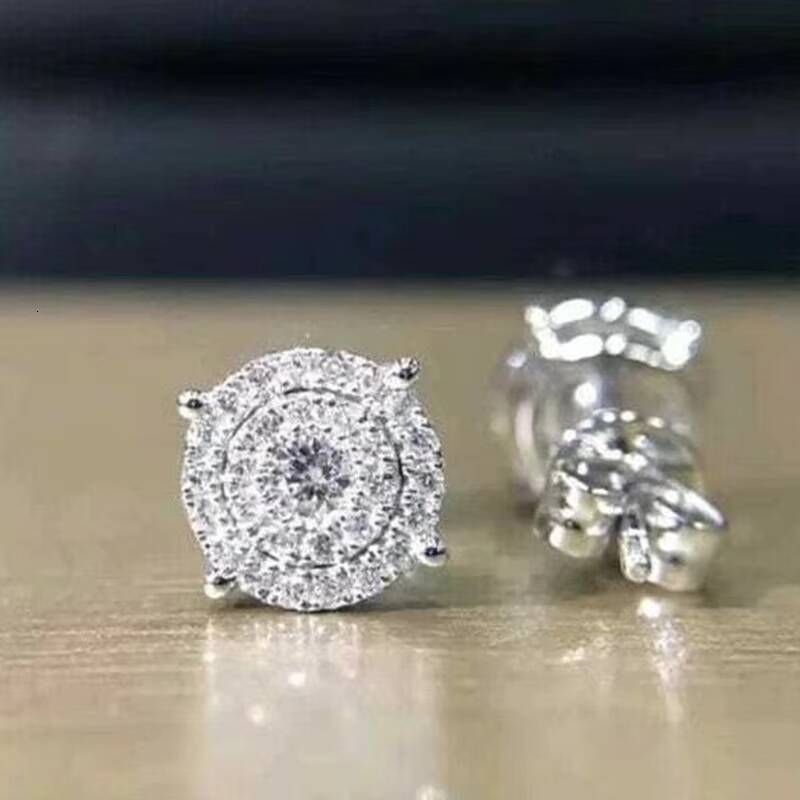 Moissanite Luxury Hot Crystal Full Clear Big Round Stud Earrings Lady Silver Classic Women Girls Daily Stud Earrings