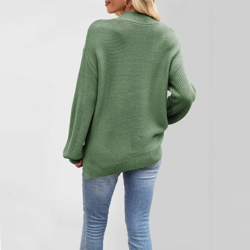 New Autumn And Winter Women's Sweater Solid Color Half Turtleneck Loose Pullover Knitwear B3