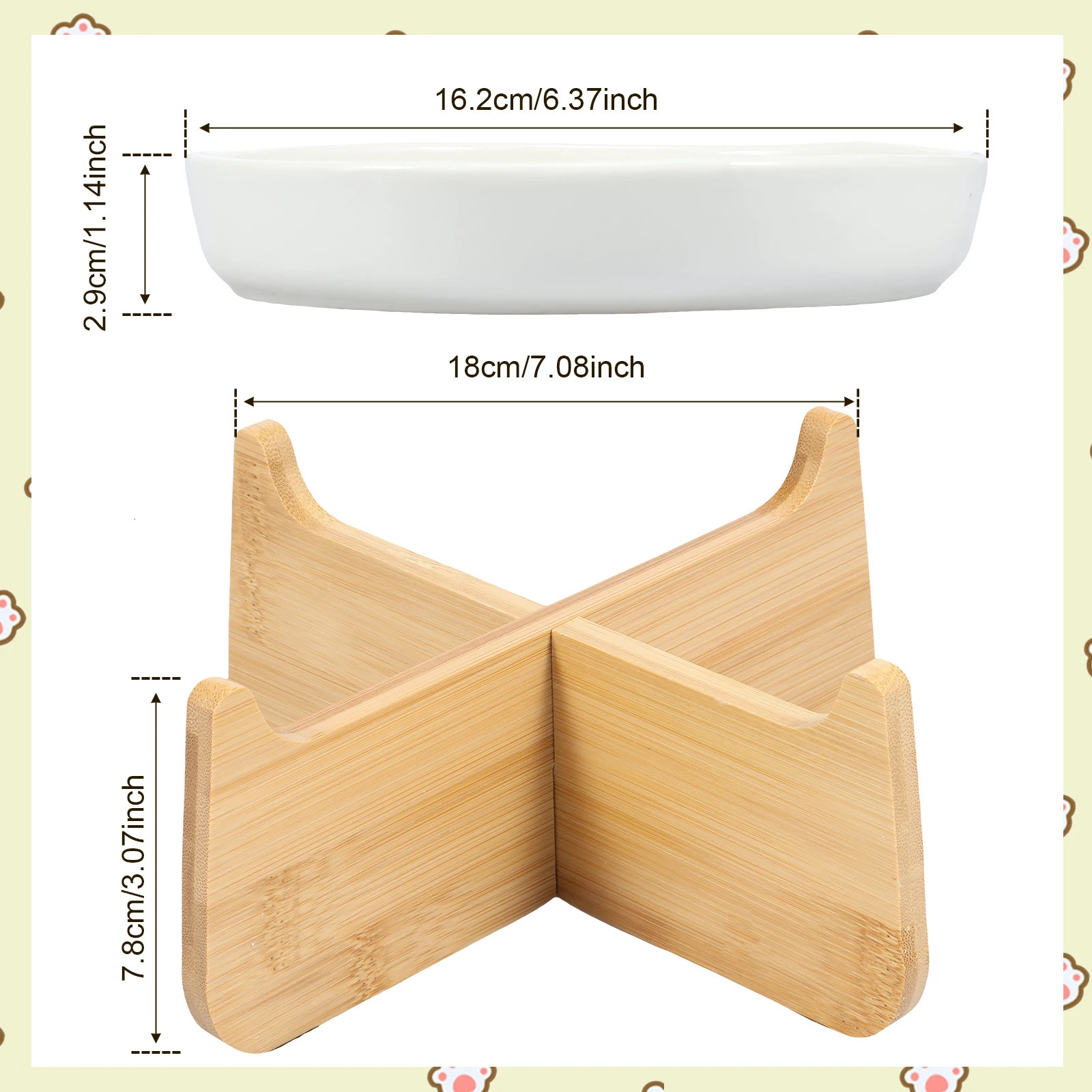 Raised Cat Bowl Elevated Cat Bowls with Wood Stand Ceramic Slow Feeder Bowl Cat Feeding Bowl Anti Vomiting Cat Food Bowl Non-Sli 250813