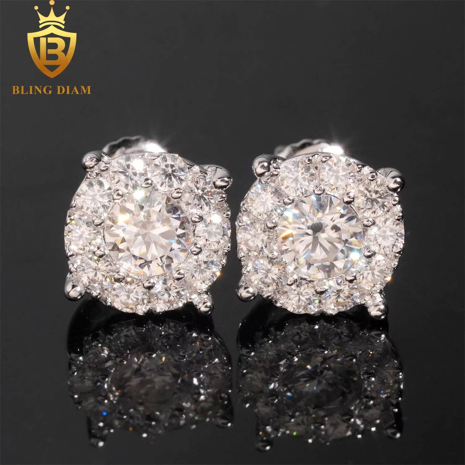 Ready to Ship Pass Diamond Tester GRA Certified VVS Diamond 925 Sterling Silver Hip Hop Jewelry Moissanite Stud Earrings