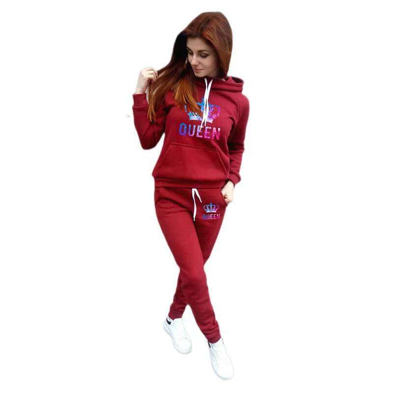 Color Queen Womens Tracksuit Autumn Winter Warm Printing Hooded Sweatshirts Suit Fashion Casual High Quality Jogging Pants Sets