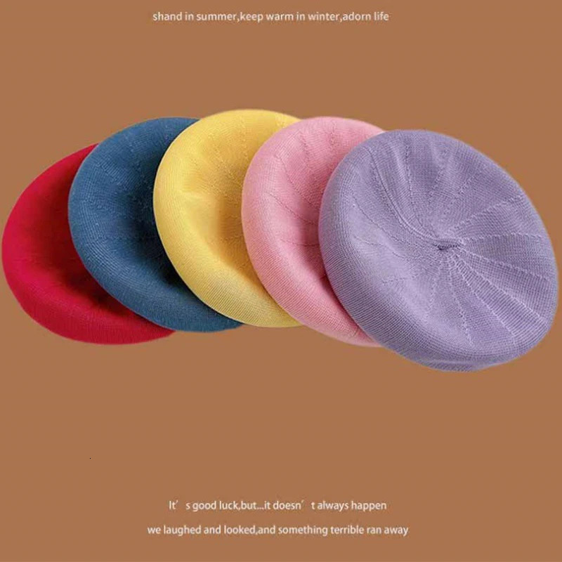 Womens Summer Beret Hat Cotton Breathable Knit Slouchy Beanie Solid Color French Retro Fashion Cap for Women Casual Outfit 250819