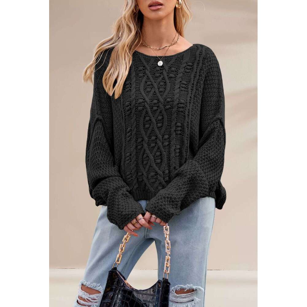 New Autumn Winter Women's Knitted Round Neck Twisted Loose Sweater B5