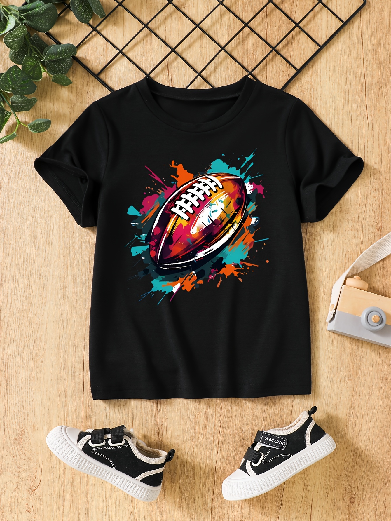 T-shirts Boys' Rugby Print Short-Sleeve Tee Set - Breathable Quick-Drying Fabric