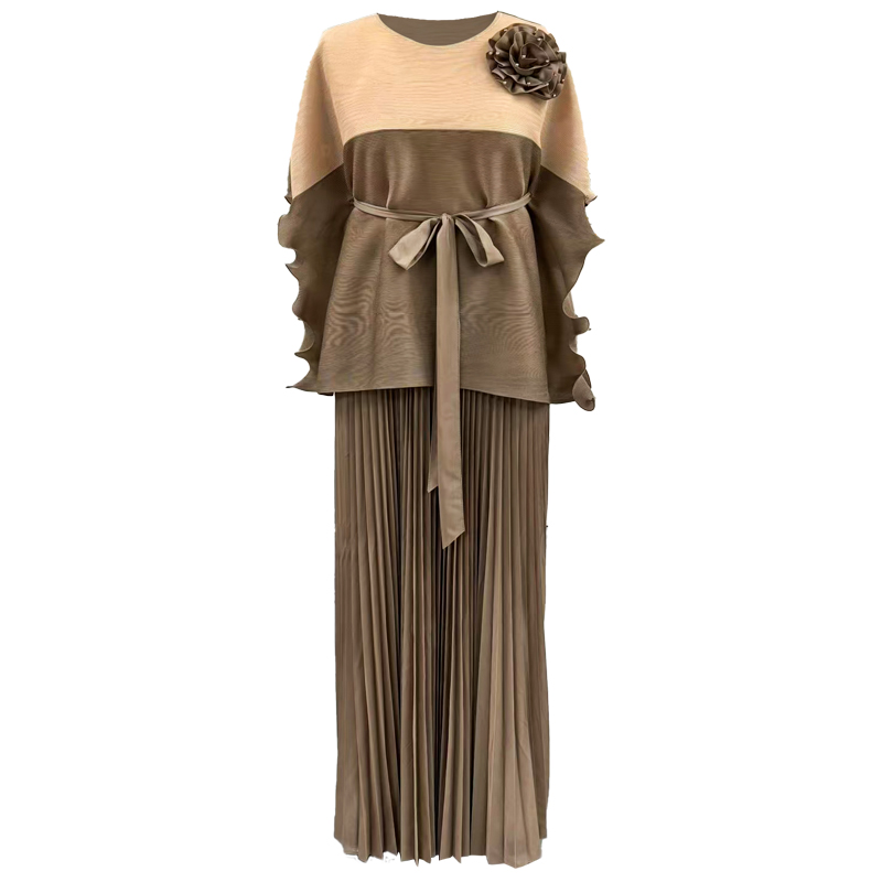 Pleated skirt top set Fashionable Dual Pack of Pleated & Multi-Colored Overall Outfits Two pairs of pleated and color-blocked overalls 25306