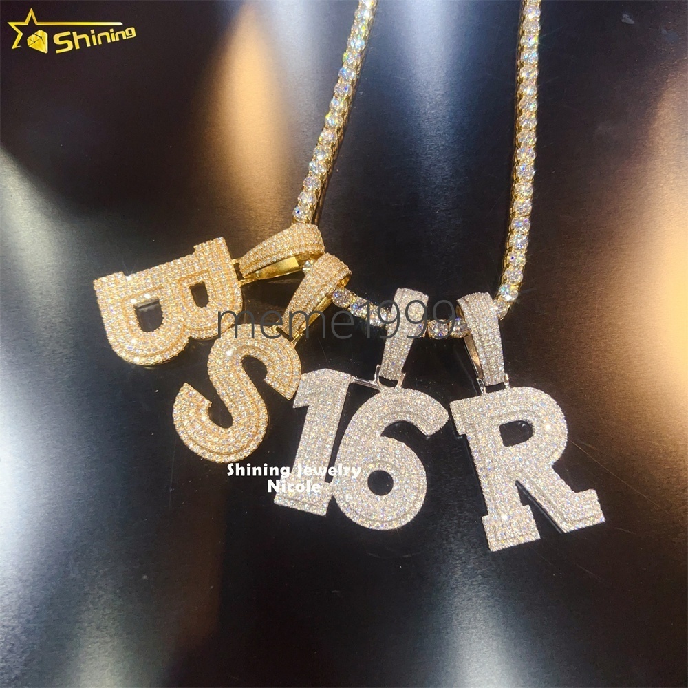 Wholesale Hip Hop Pendants Initial Number Custom 925 Silver GRA Certified Moissanite Letter Pendant