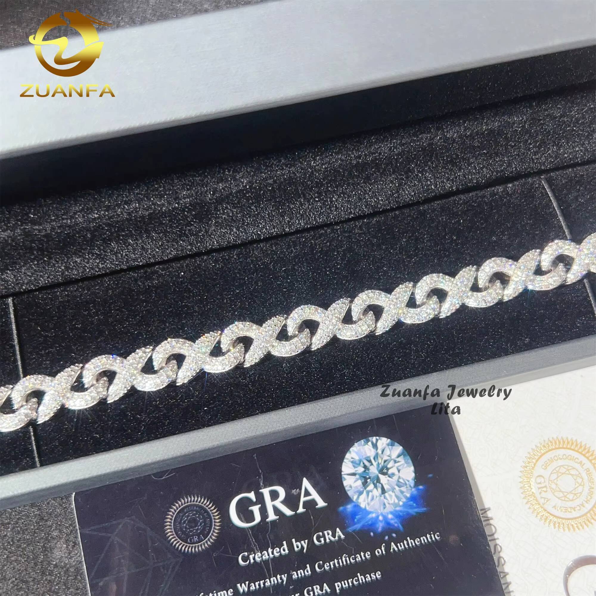 Factory Price High Quality 925 Sterling Silver Hip Hop 10mm Infinity Cuban Chain VVS Moissanite Cuban Link Bracelet