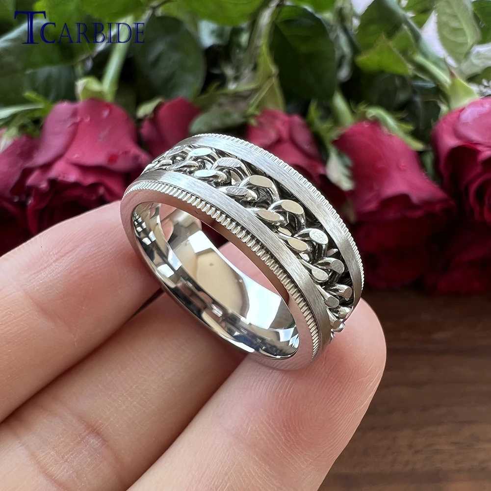 8mm Stainless Steel Chain Ring Stepped Brushed Rotated Dropshipping Special Gift Jewelry for Men and Women for Festivals W250819