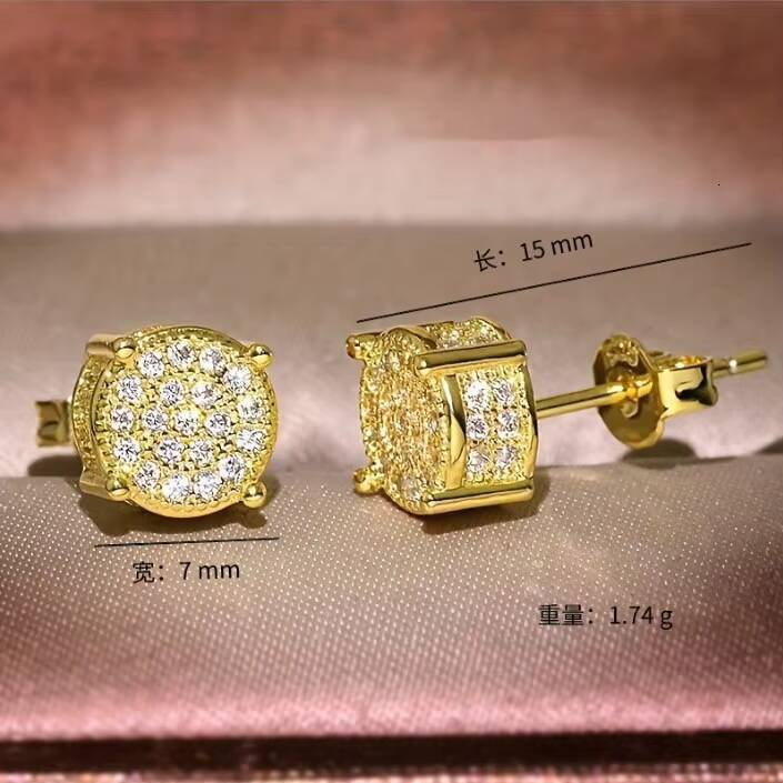 2025 new style Full Diamond Hip Hop Mens Stud Earrings Moissanite vvs Micro Inlaid Electroplated Round Silver Earrings