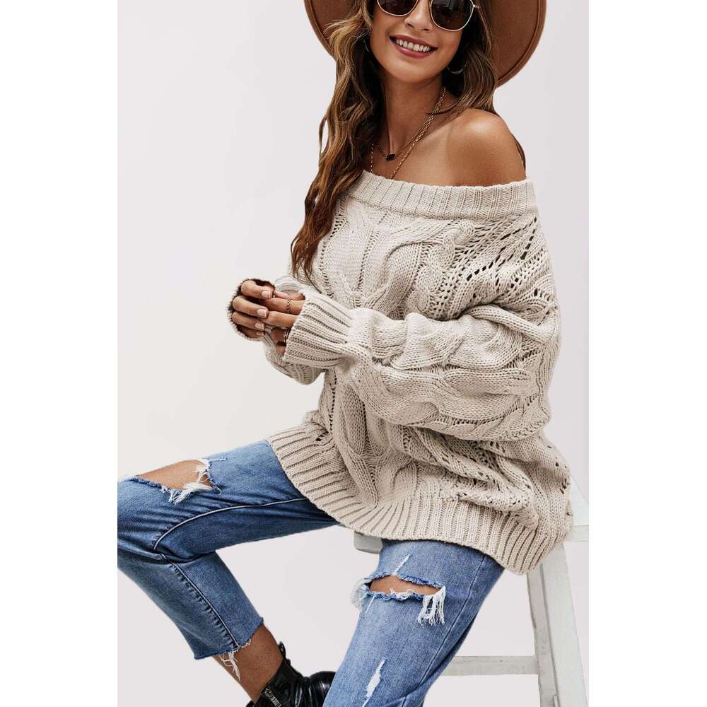 Autumn Winter New Temu Off-Shoulder Loose Knit Solid Color Pullover Sweater For Women B5