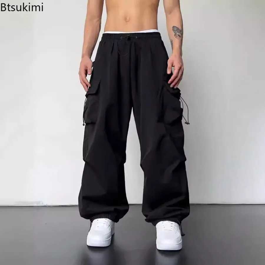 New Mens Loose Casual Cargo Pants Multi-pocket High Waist Wide-leg Baggy Pants Trend Streetwear Quick Drying Sweatpants for Men W250819