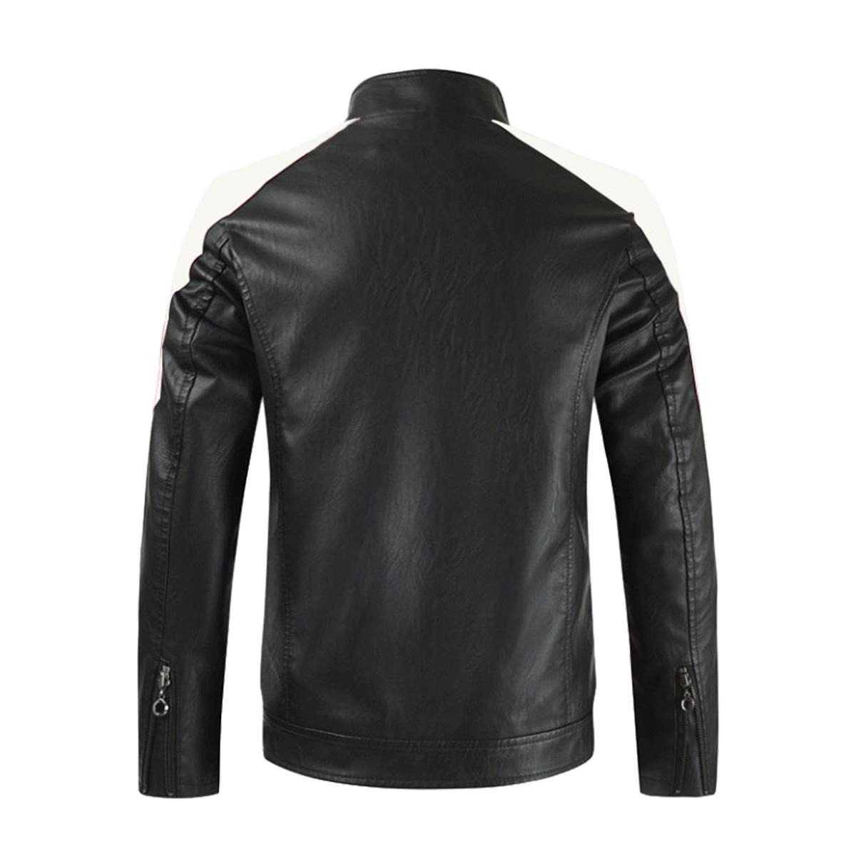 DHgatepod Men's Stand Collar PU Leather Jacket - Slim Fit Stylish Biker Jacket | DTF Print Ready (Multi-Panel) | Lightweight & Warm