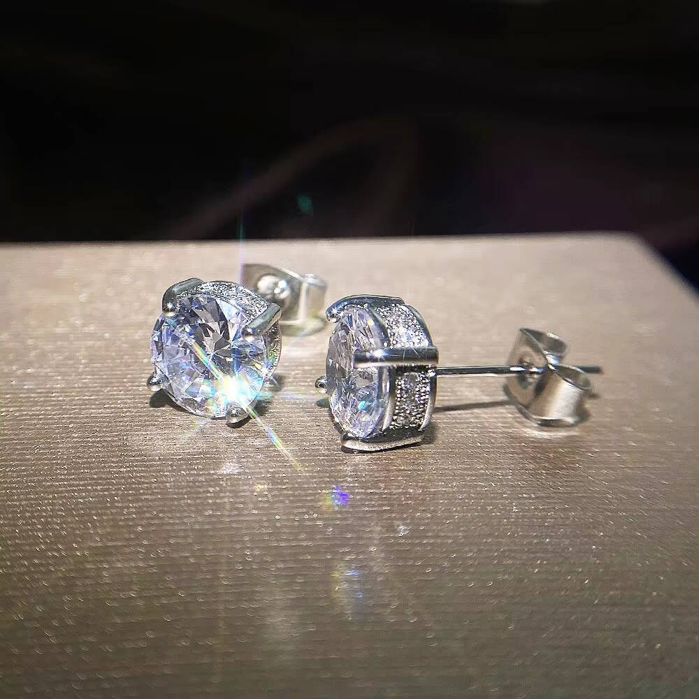 CAOSHI Luxury Moissanite Stone Earrings Charm Silver Color Stud Earrings for Women Men Vintage Round Moissanite Ladies Stud Earrings