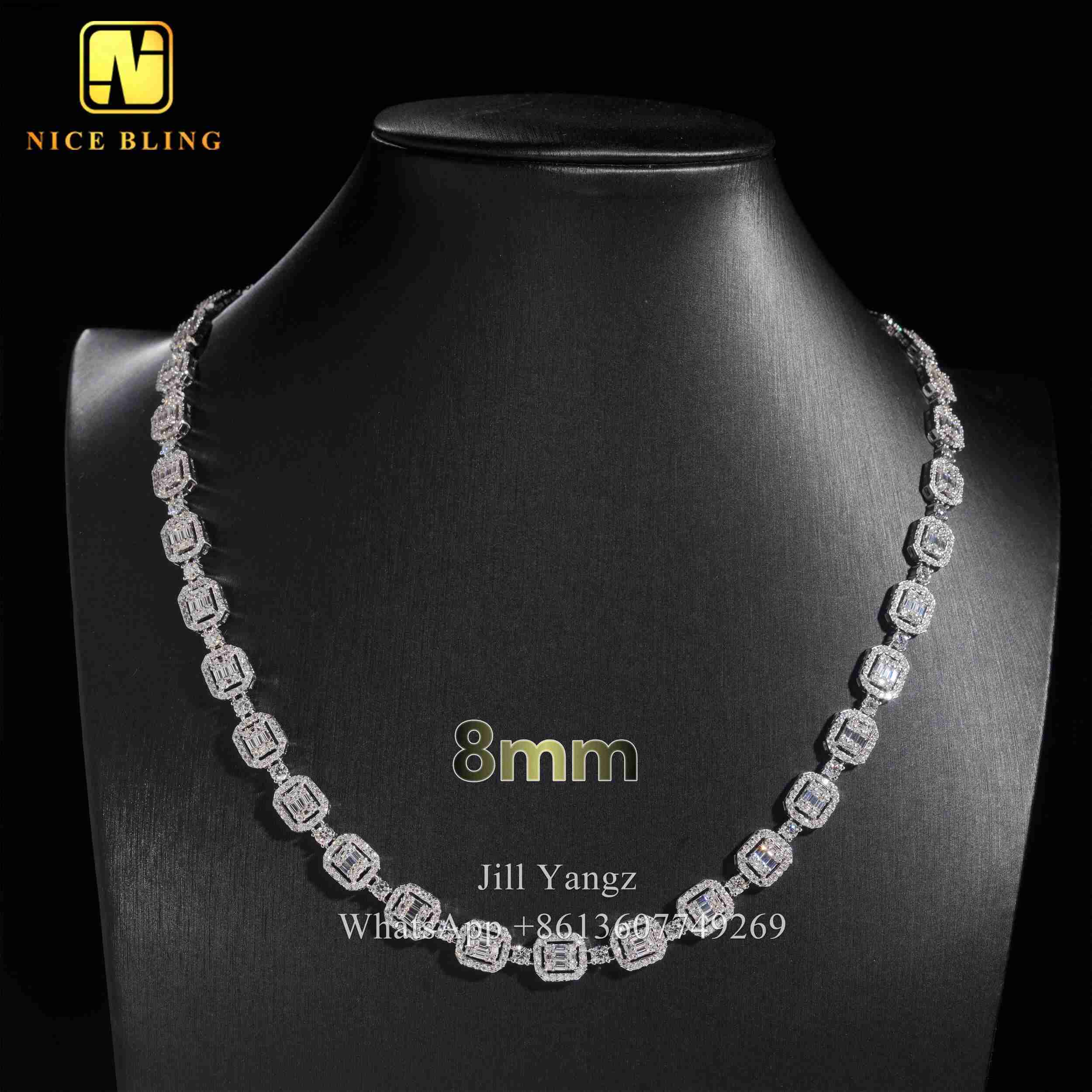 8mm Affordable Baguette Moissanite Cuban Chain 18k Gold Plated Necklace 925 Silver Cuban Link Chain Moissanite Cuban Bracelet