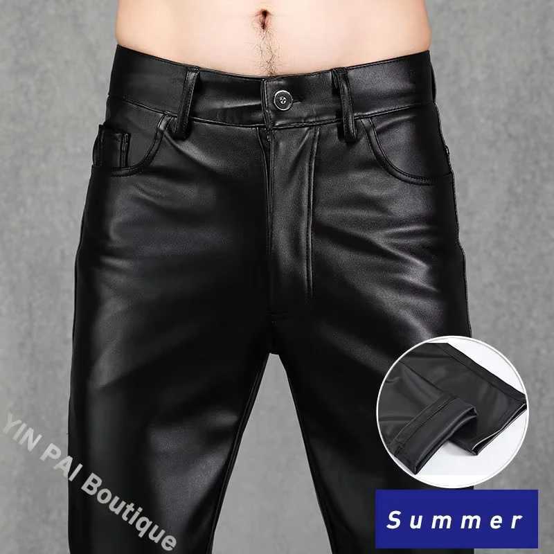 Thin Leather Pants Mens Moto Pants Spring Summer Fashion Color Elastic Slim Fit PU Trousers Windproof Waterproof Mens Bottoms W250819