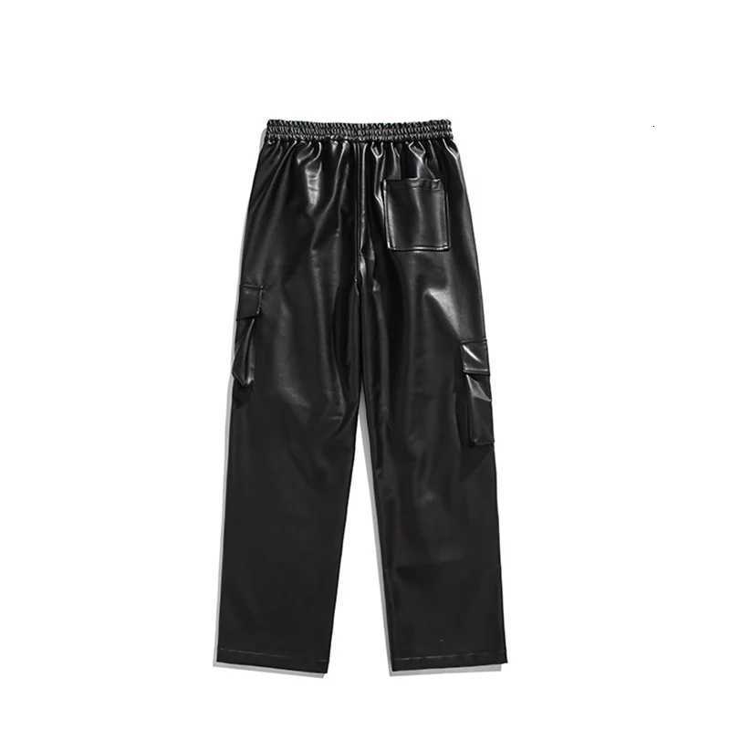 2025 New Multi Pocket Baggy Mens Cargo Pants Punk Vintage Fashion Leather Pants Brand Hip Hop W250819