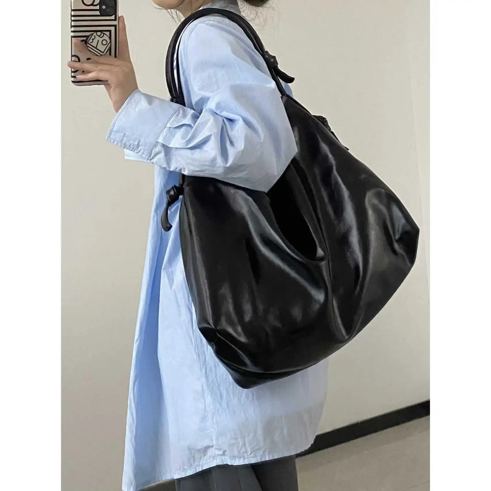 Trendy Soft Leather Tote Womens Bag Large Capaci Single oulder Bag Korean Sle Casual Handbag Faionable All-Match 250818