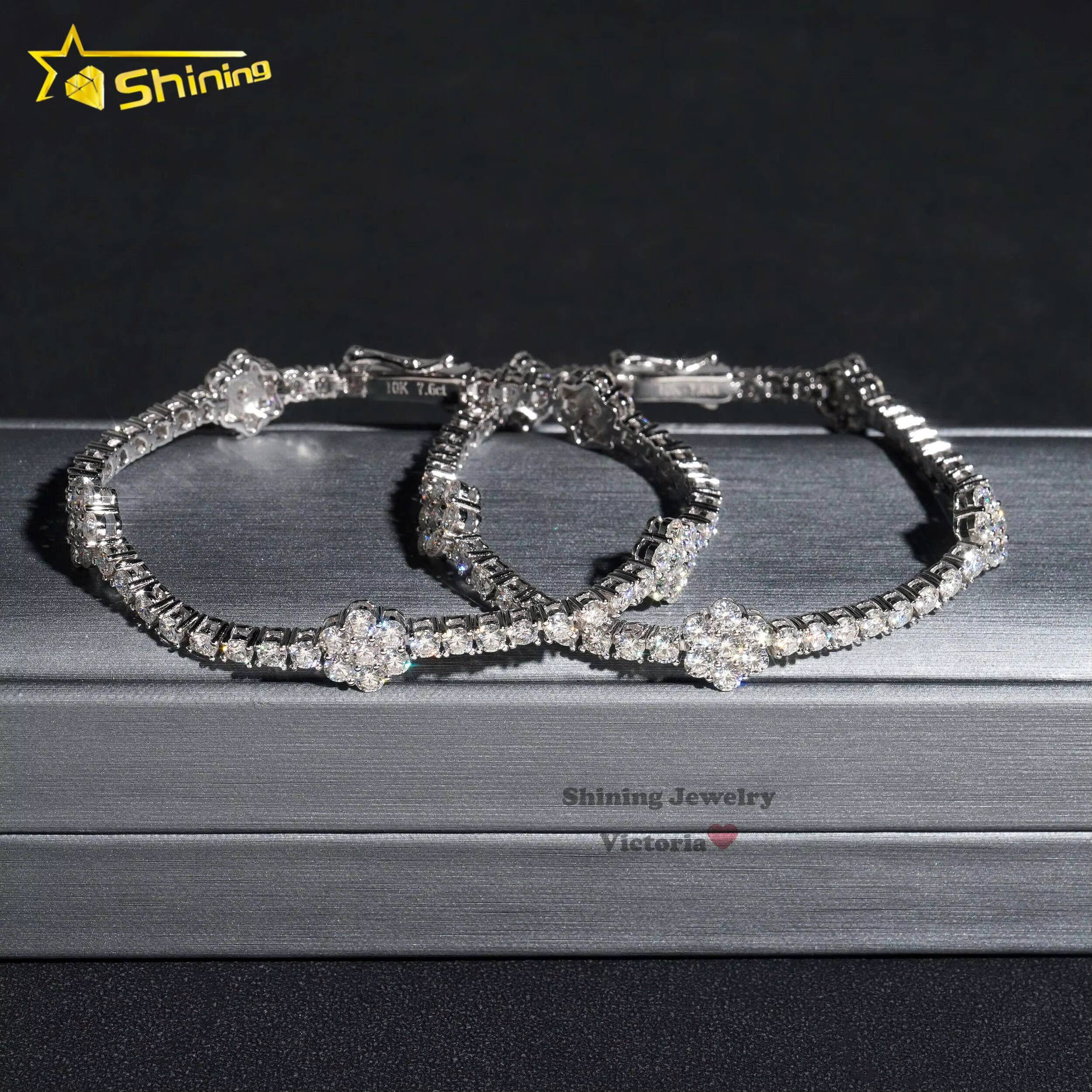 Fine Jewelry Flower Design GRA Certificated 925 Sterling Silver Tennis Bracelet 3mm Vvs Moissanite Tennis Chain Necklace