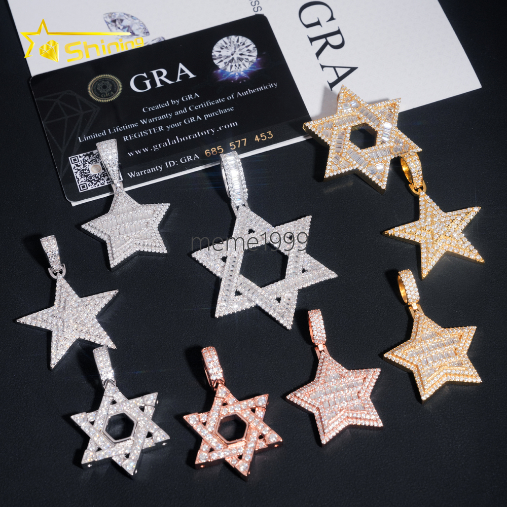 New Design Fine Jewelry Solid 925 Sterling Silver Gold Plating Hip Hop VVS Diamond Necklace Moissanite Iced Out Star Pendant