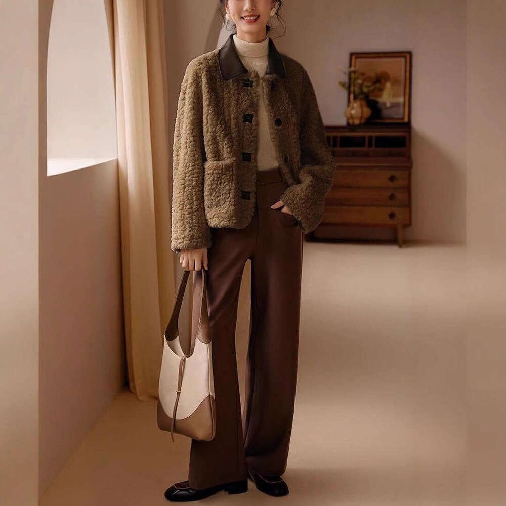 Fashion Splicing Berber Fleece Coat Women's Jacket Plush Thicken Loose Outerwear 2024 New Winter Female Clothes