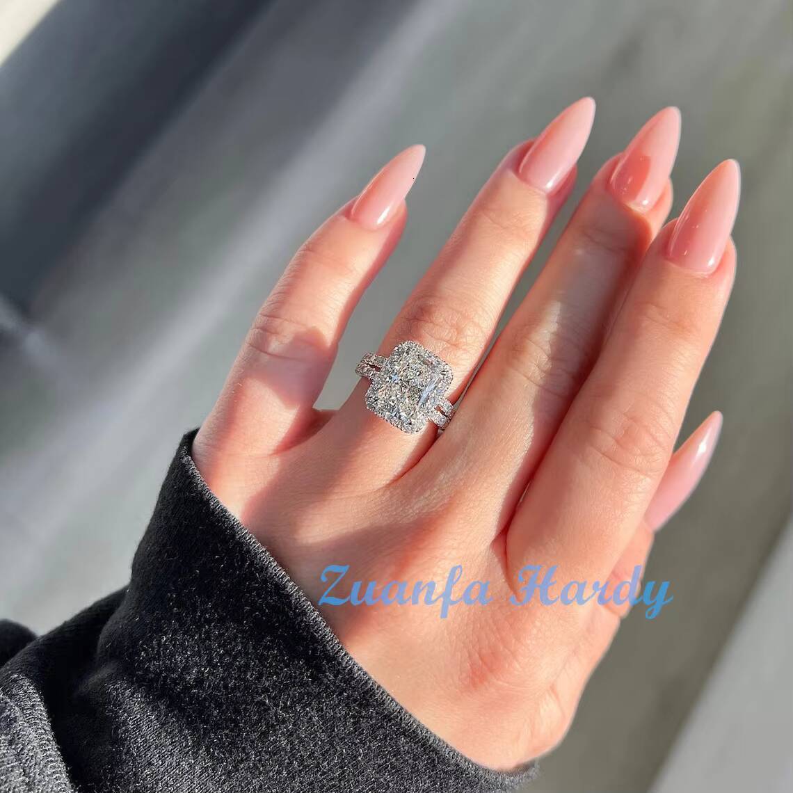 Custom 3ct Radiant Lab Grown Cultivated Diamond Ring 14K White Gold Fine Jewelry Hola Engagement Wedding Moissanite RingA