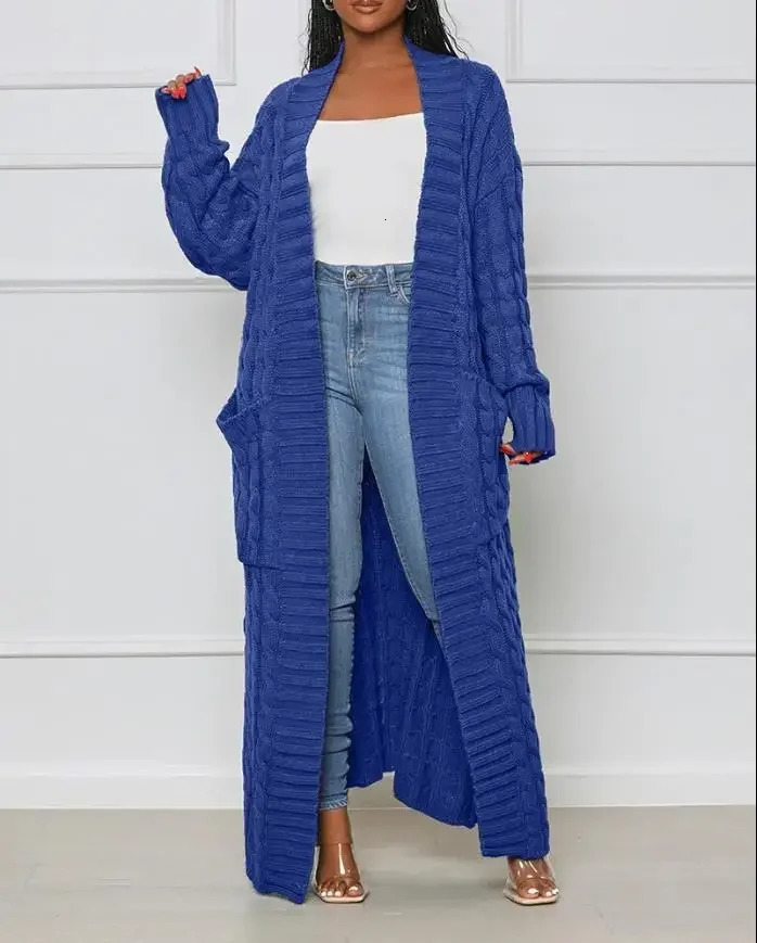Cardigan for Women Spring Autumn Fashion Pocket n Open Front Cable Knit Casual Plain Long Sleeve Daily Longline 250819