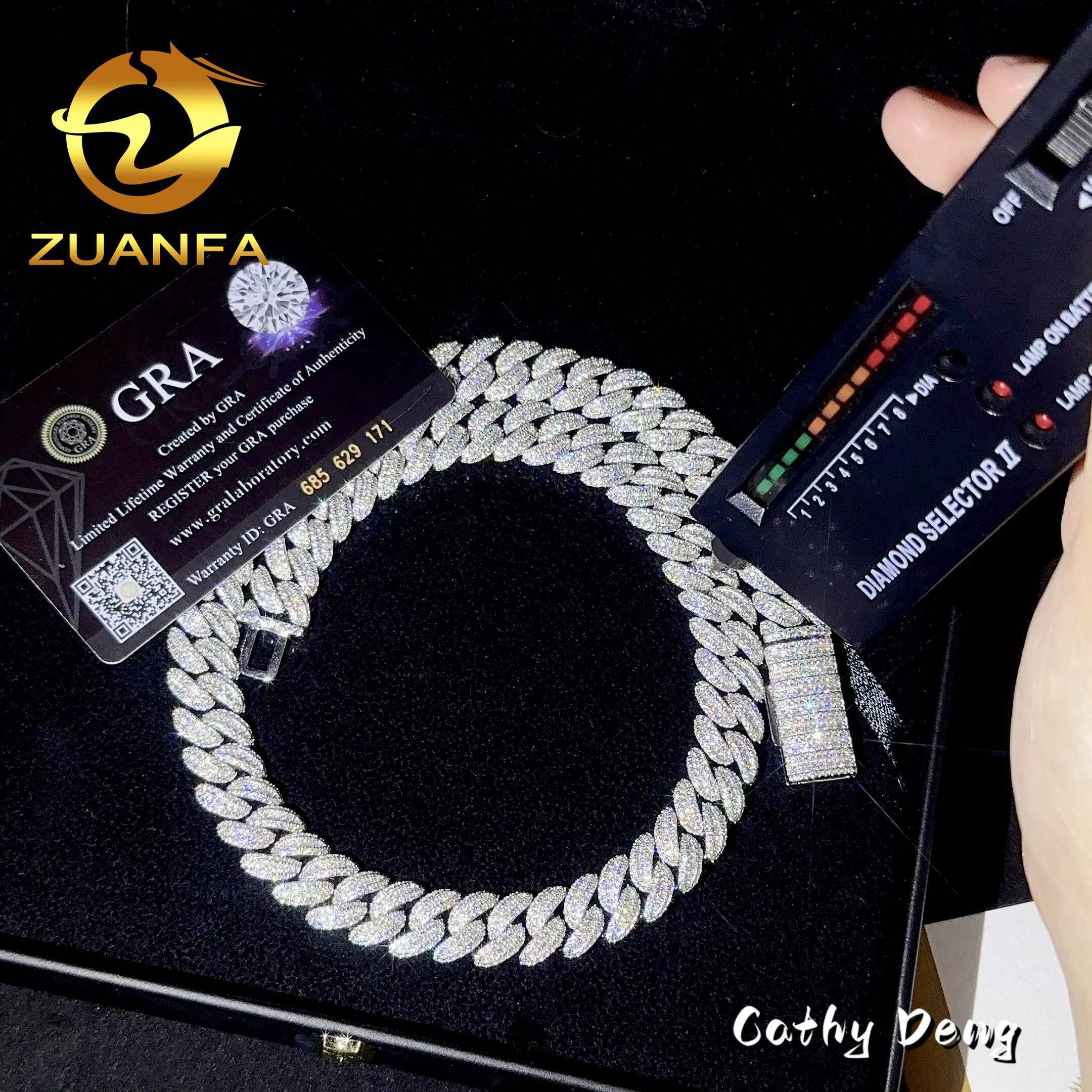 High Quality Classic Moissanite Hip Hop Jewelry 13mm 925 Solid Silver Miami Cuban Link Chain Iced Out Custom Pendant Necklace