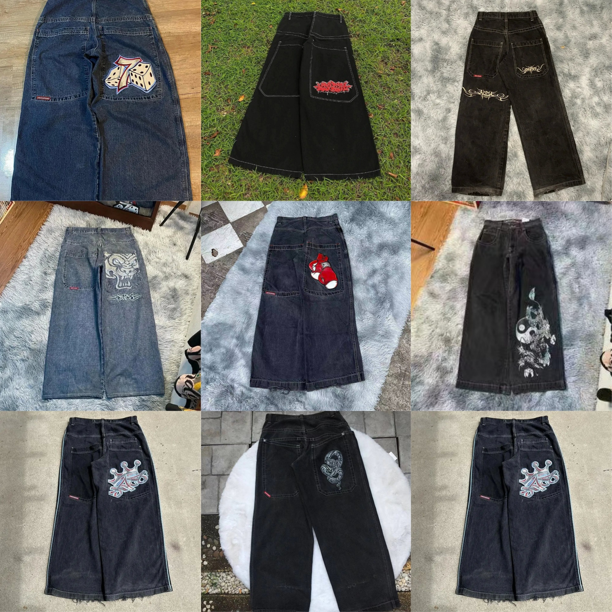 Men's Jeans LOST SHDWS Fashion All-match Men Women Denim Pants High Quality Color Embroidery Flower Logo Lostshdws Trousers