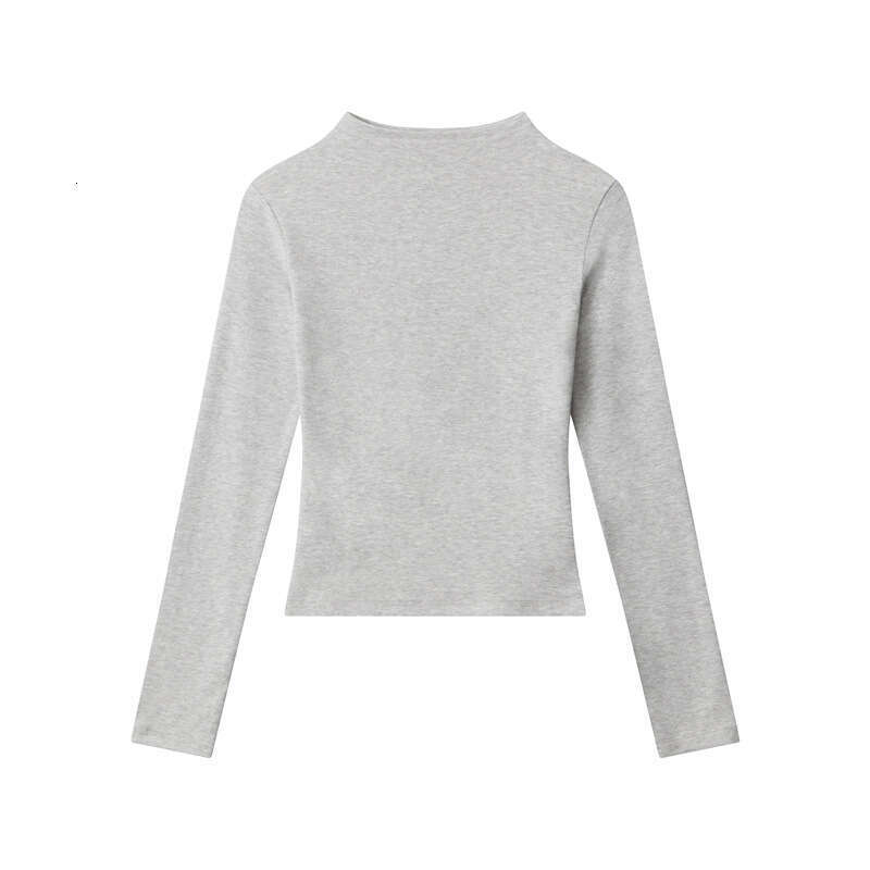 Spring And Autumn Stand Collar Solid Color Short Hot Girl Top Women Ins Versatile Long Sleeve T-Shirt B5