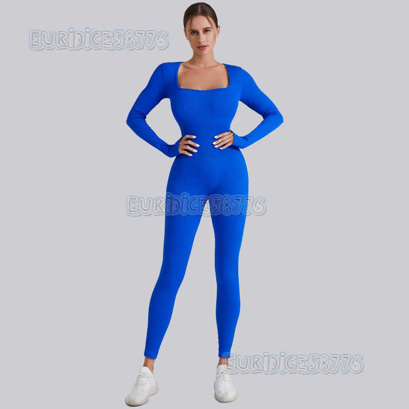 Autumn Winter Threaded Long One-piece Yoga Suit Women Quick-drying Running Fitness Sports Jumpsuit Long Sleeve Yoga Pants H250819