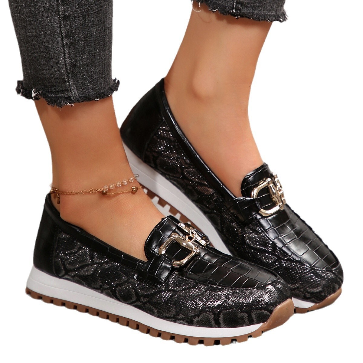 Large Size Metal Buckle Thick Sole Round Toe 2025 Autumn Winter New Fashion Women's Casual Shoes ddmymoon