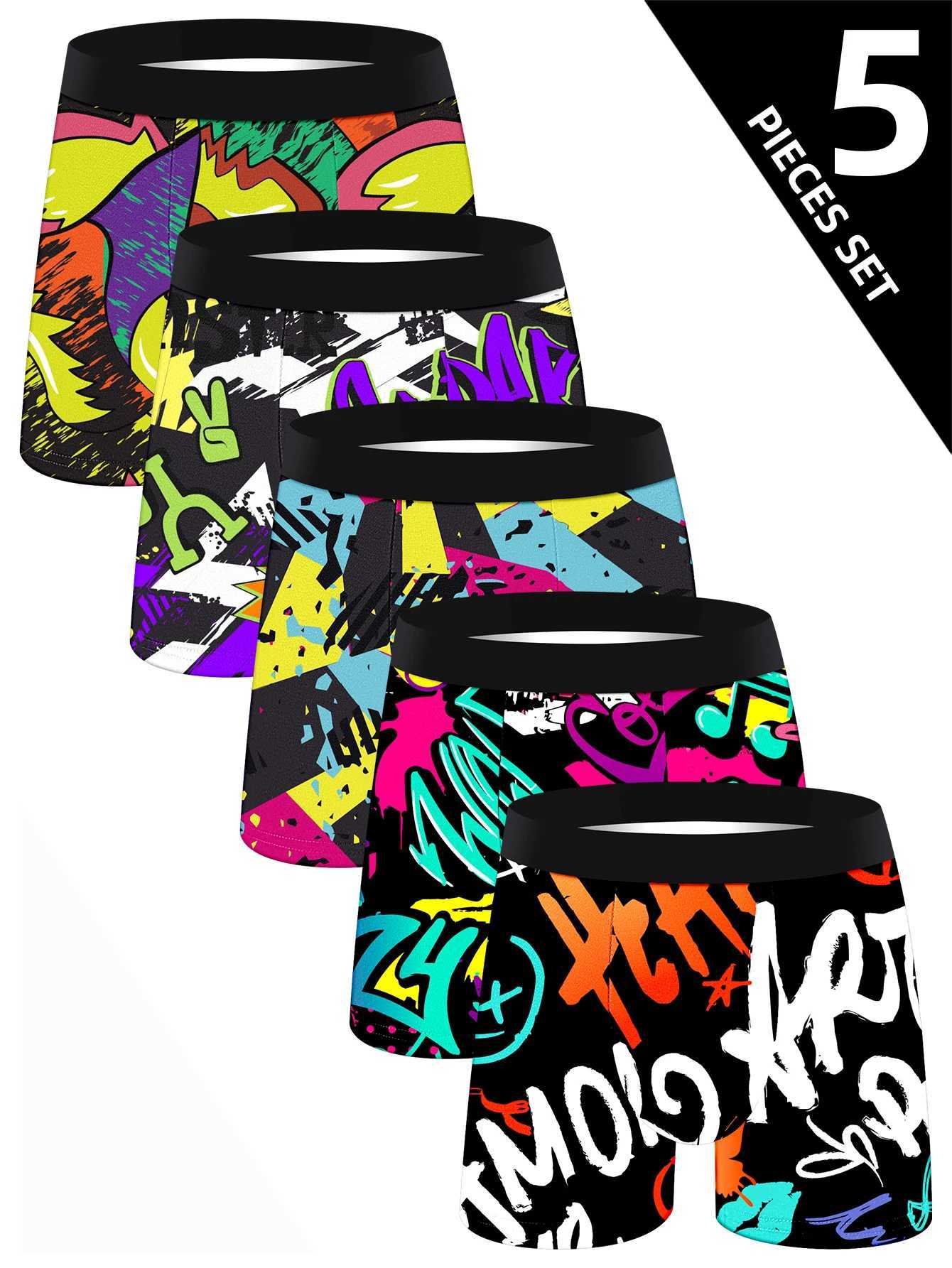 5 Pieces Of Mens Long Boxer Briefs Soft Comfortable Skin-Friendly Mens Underwear Explosive Colorful Personality Mens Pants W250819