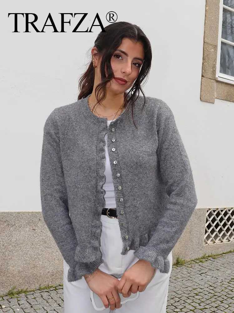 TRZA Fe Ele Warm Single Breasted Casual Sweater Womens Winter Fashion Stacked Decorative Knitted Long Sweater Cardigan XJ250819