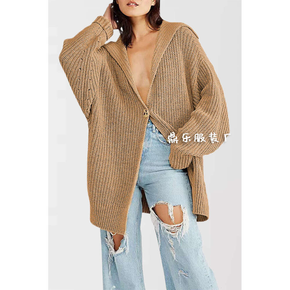 Winter New Temu Women's Fashion Turn-Down Collar Loose Plus Size Sweater Coat For Women B5