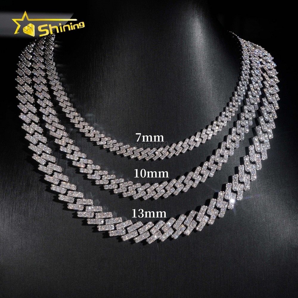 Hot Selling VVS Moissanite Chains Hip Hop 7mm 10mm 13mm One Row Moissanite Cuban Necklace Iced Out Link Chain Men
