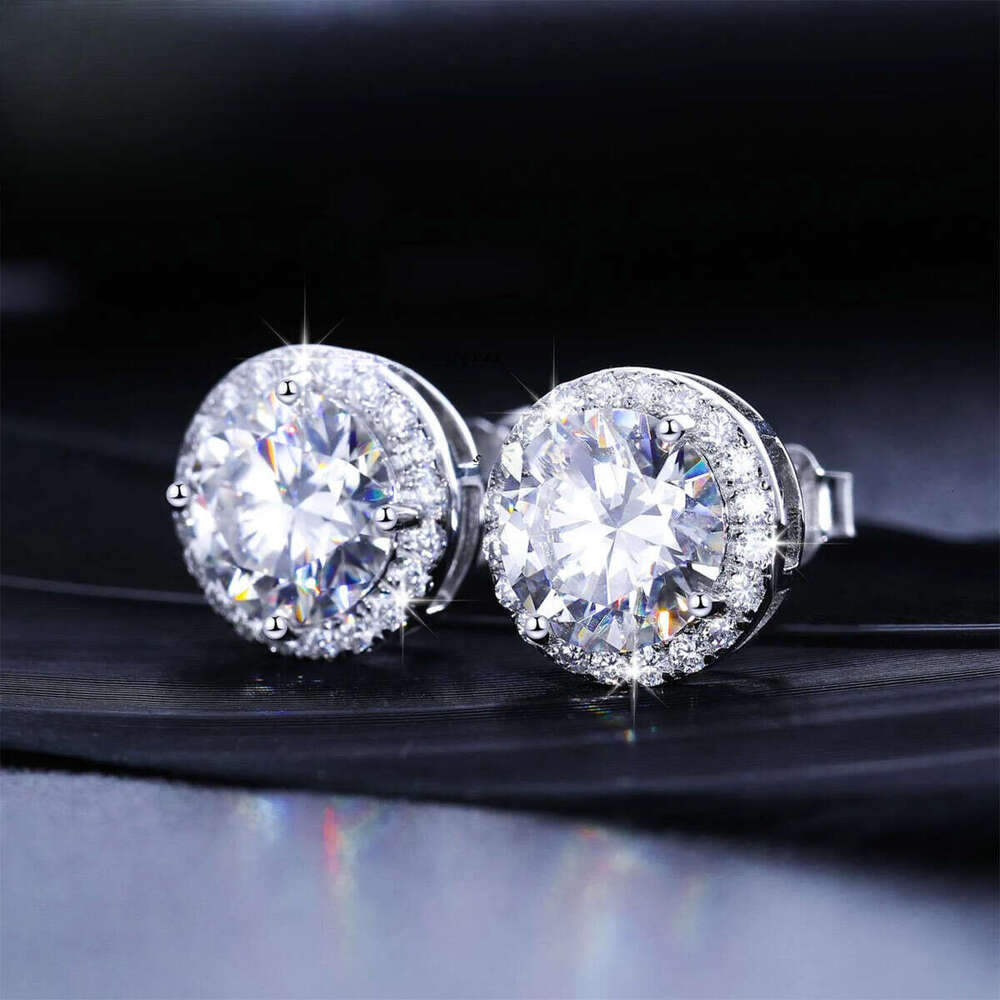 Pass Tester Fashion 5mm-8mm White Gold Sterling Sier VVS Moissanite Dia Push Back Halo Stud Earrings Men Women