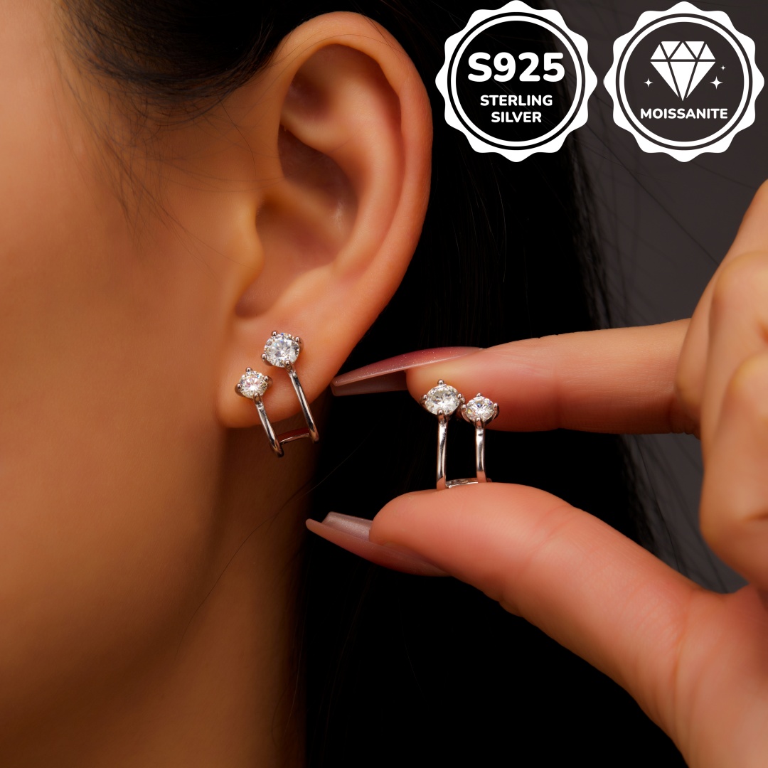 MT S925 Sterling Silver Star Huggie Hoop Earrings - Fashion 0.8ct *2 Moissanite Jewelry high quality