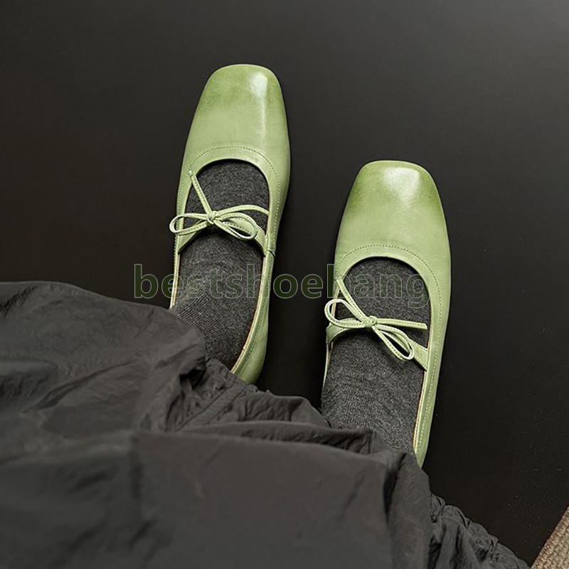 designer shoes flat heels loafers womens elegant square head fashion green pink soft-soled durable daily mary jane shoes size 35-40
