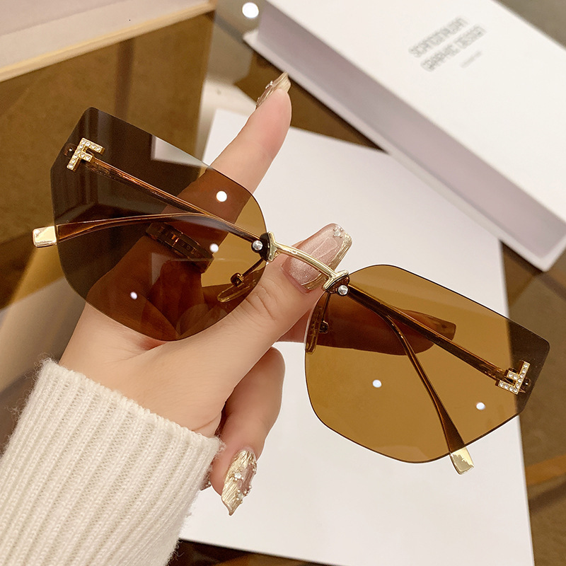 Sunglasses With Diamonds And Letters F Sunglasses Metal Frameless Edge-cut Glasses European And American Fashion Retro