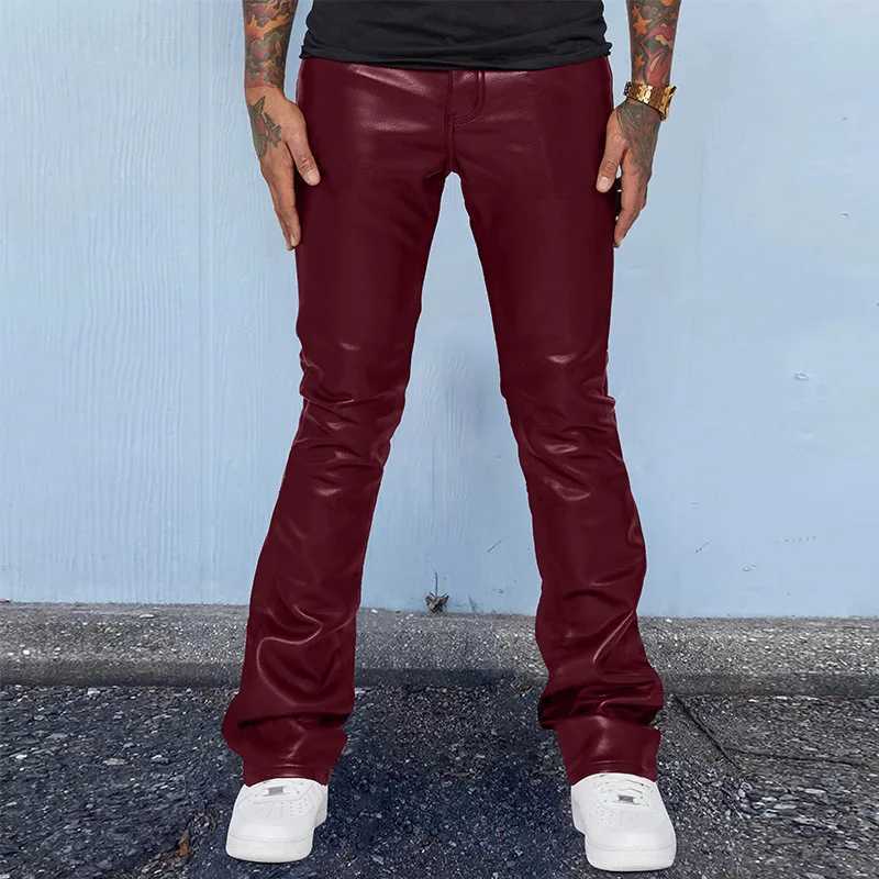 Mens Leather Pants Autumn New Casual Street Fashion Solid Color Bell Bottoms Joker Casual Pants Men W250819