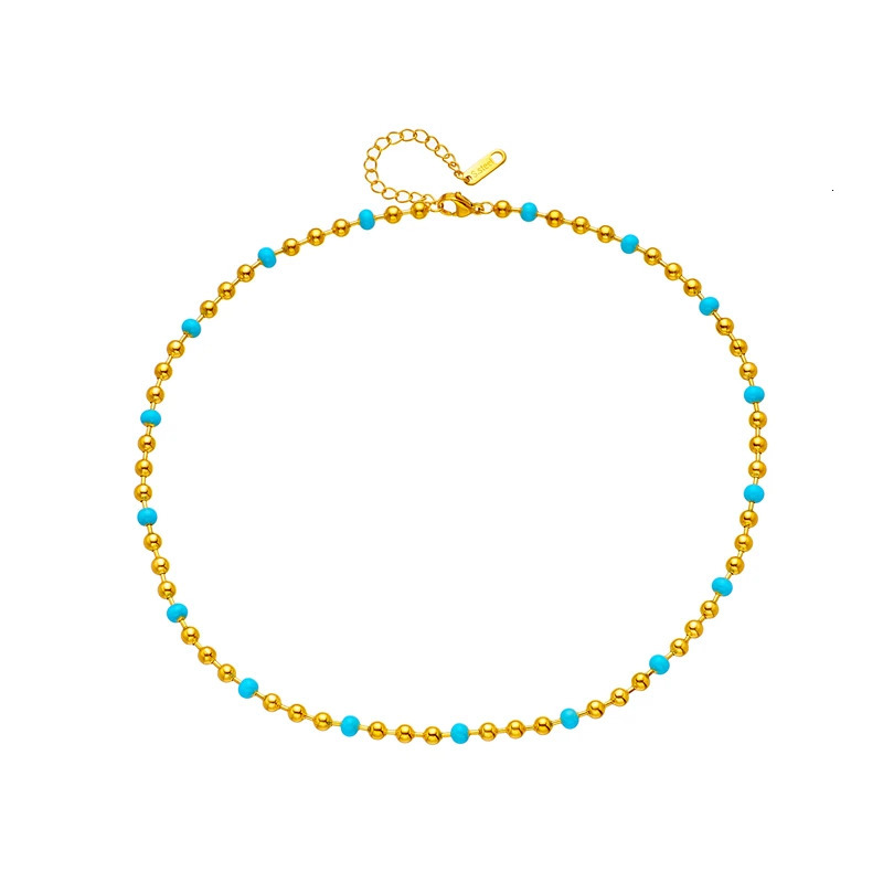 DIEYURO 316L Stainless Steel Gold Color Blue Beads Necklace For Women Vintage Girls Choker Chain Fashion Party Jewelry Gift 250815