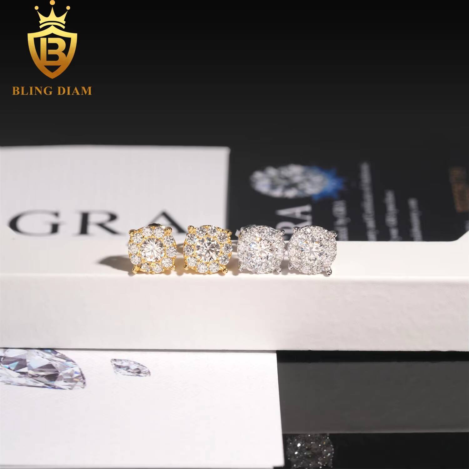 Ready to Ship Pass Diamond Tester GRA Certified VVS Diamond 925 Sterling Silver Hip Hop Jewelry Moissanite Stud Earrings