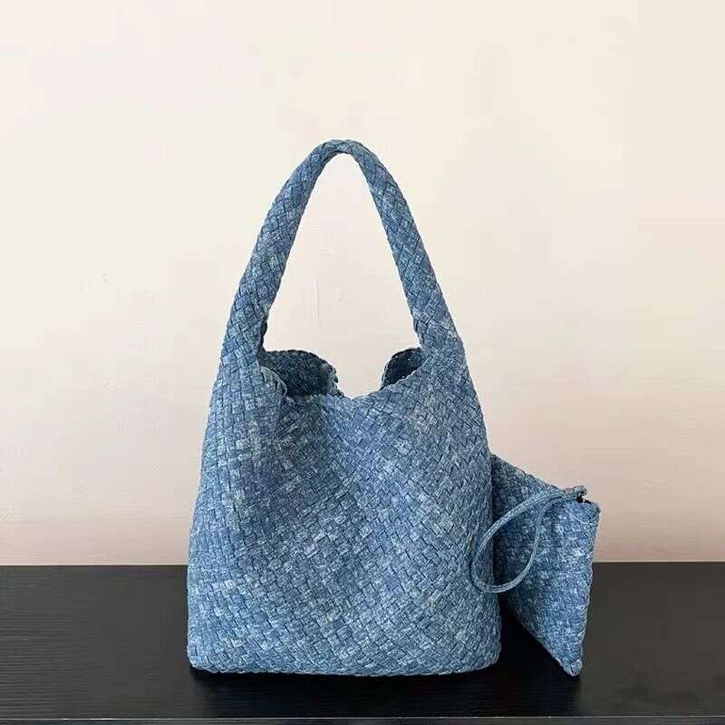 2025 New Denim Woven Large Capacity Tote Shoulder Armpit Bag, Women's Casual Mother's Bag