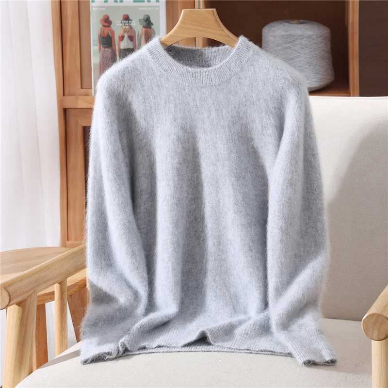 Womens Round-neck Mink Cashmere Sweater Soft Pullover Jumper Comfortable Knitted Top for Autumn Winter Pure Mink Material XJ250819